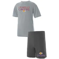 Los Angeles Lakers Concepts Sport T-Shirt and Shorts Sleep Set - Gray/Heathered Charcoal