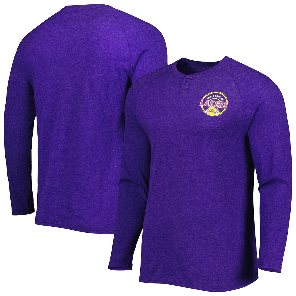 T-shirt à manches longues raglan pour homme Concepts Sport Heathered Purple Los Angeles Lakers Left Chest Henley