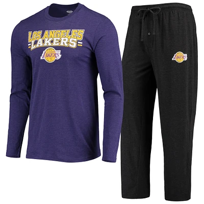 Los Angeles Lakers Concepts Sport Long Sleeve T-Shirt & Pants Sleep Set - Purple/Black