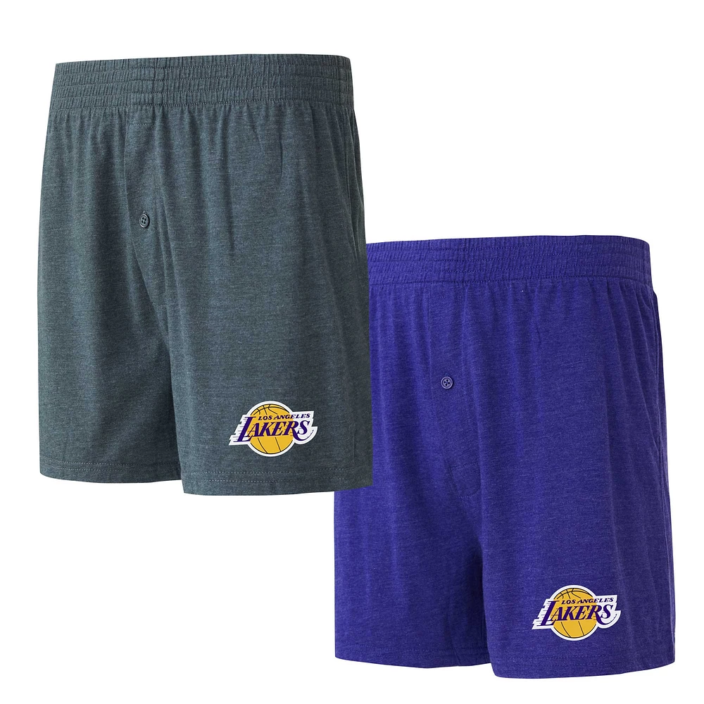 Ensemble de deux boxers en tricot jersey Concepts Sport violet/charbon pour hommes des Los Angeles Lakers