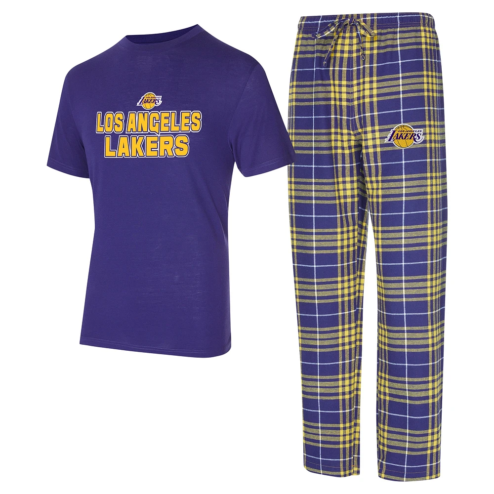 Ensemble de nuit pour homme avec t-shirt et pantalon en flanelle Los Angeles Lakers Vector violet/or Concepts Sport