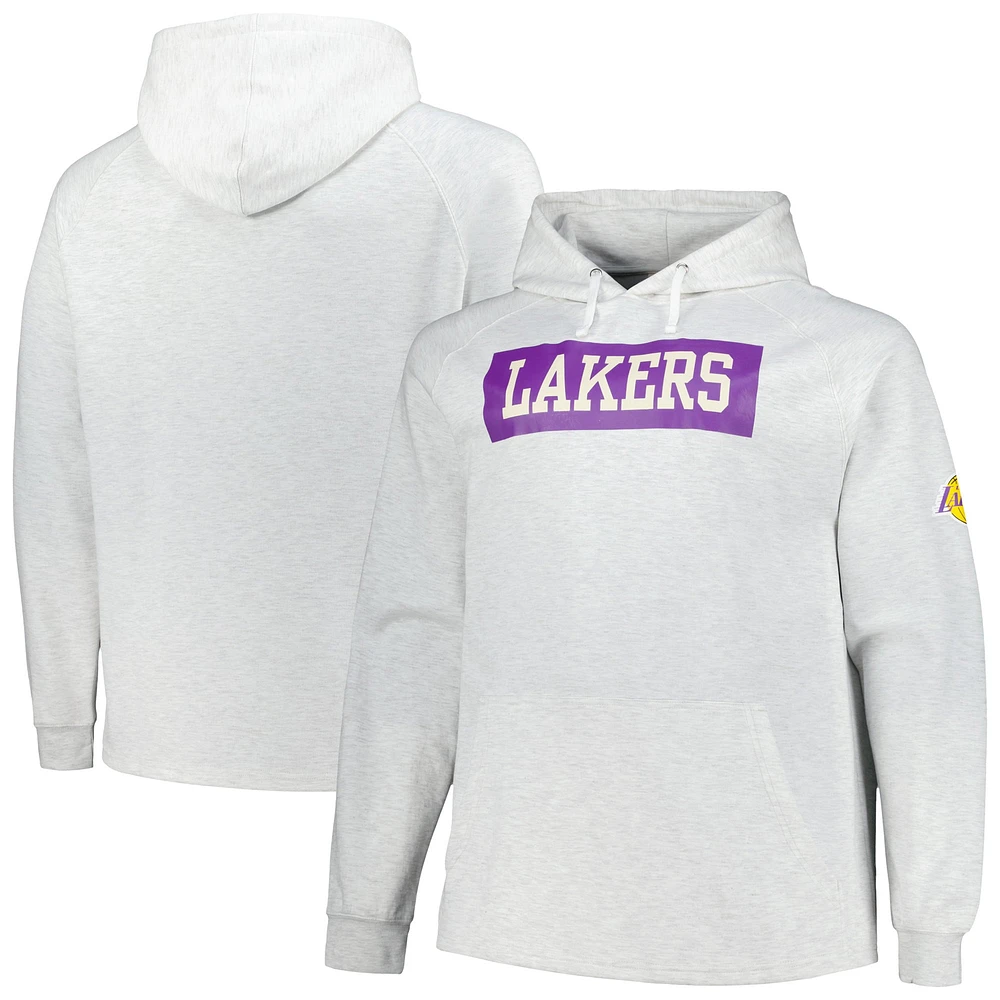 Men's Fanatics Ash Los Angeles Lakers Big & Tall Raglan Tri-Blend Pullover Hoodie