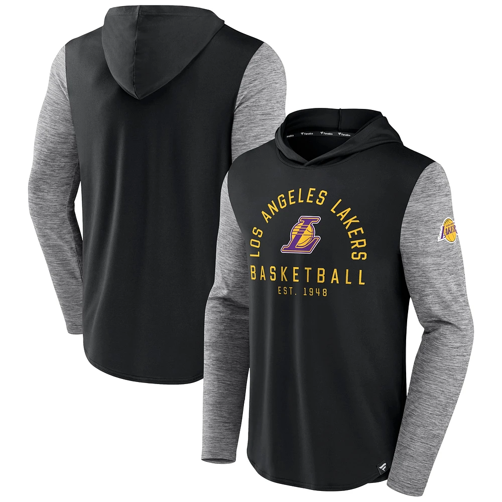 Fanatics pour hommes noir/charbon chiné Los Angeles Lakers Deep Rotation Performance - Chandail à capuchon