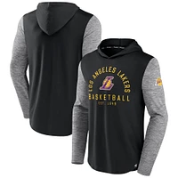 Men's Fanatics Black/Heathered Charcoal Los Angeles Lakers Deep Rotation Performance - Pullover Hoodie