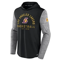 Men's Fanatics Black/Heathered Charcoal Los Angeles Lakers Deep Rotation Performance - Pullover Hoodie