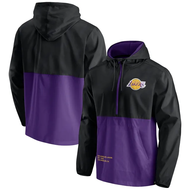 Men's Mitchell & Ness Purple/Gold Los Angeles Lakers Hardwood Classics  Highlight Reel Windbreaker Half-Zip Hoodie Jacket