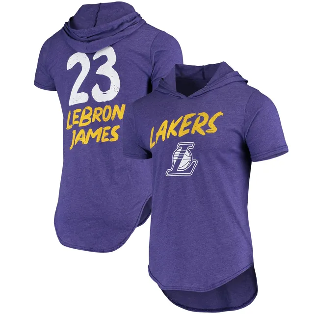 Men's Majestic Threads Heathered Black Los Angeles Lakers Wordmark  Tri-Blend Hoodie T-Shirt