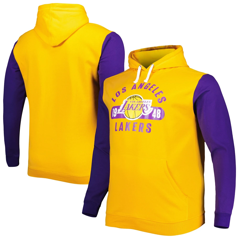 Sweat à capuche Fanatics pour hommes, or/violet, Los Angeles Lakers Big & Tall Bold Attack