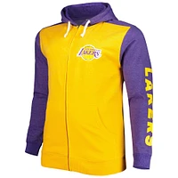 Sweat à capuche entièrement zippé Fanatics pour hommes, or/violet, Los Angeles Lakers Big & Tall Down and Distance