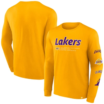 T-shirt à manches longues Fanatics Gold Los Angeles Lakers Baseline pour hommes