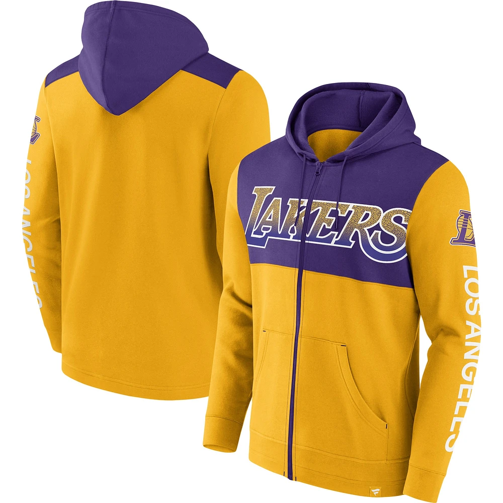 Fanatics Gold Los Angeles Lakers Walk Off Fleece Full-Zip pour hommes - Sweat à capuche