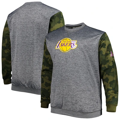 Men's Fanatics Heather Charcoal Los Angeles Lakers Big & Tall Camo Stitched Sweatshirt