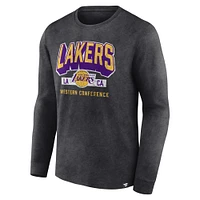 T-shirt à manches longues Fanatics Heather Charcoal Los Angeles Lakers Front Court Press Snow Wash pour hommes