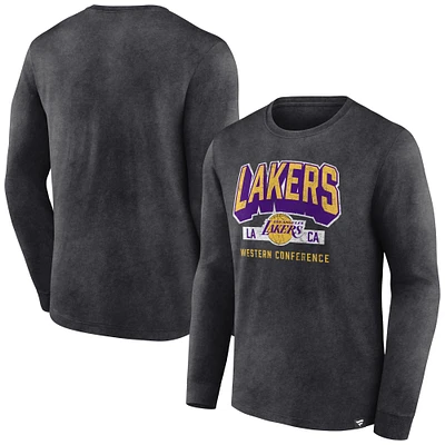 T-shirt à manches longues Fanatics Heather Charcoal Los Angeles Lakers Front Court Press Snow Wash pour hommes