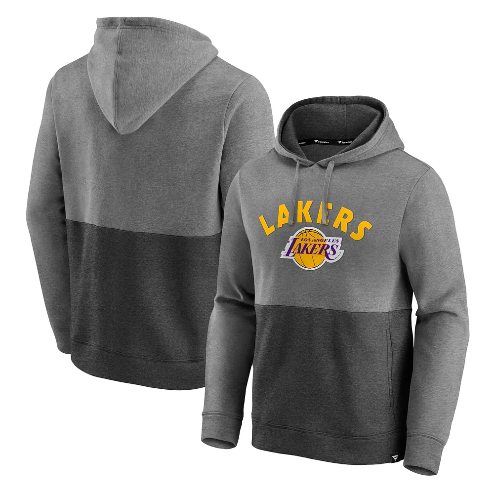 Fanatics pour hommes charbon chiné/noir Los Angeles Lakers Block Party Applique Color Pull à capuche