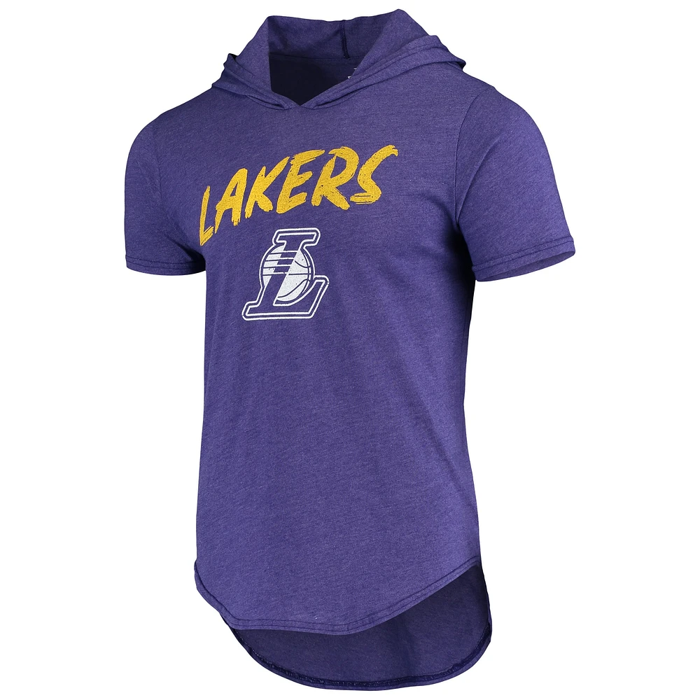 T-shirt à capuche triple mélange Fanatics LeBron James Heathered Purple Los Angeles Lakers pour hommes