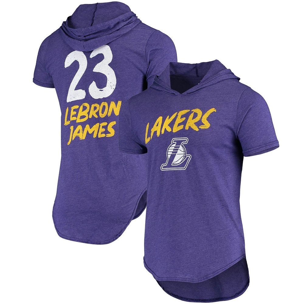 T-shirt à capuche triple mélange Fanatics LeBron James Heathered Purple Los Angeles Lakers pour hommes