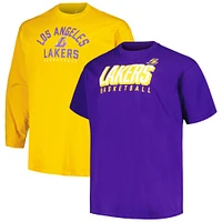 Ensemble t-shirt à manches courtes et longues Fanatics pour hommes violet/or Los Angeles Lakers Big & Tall