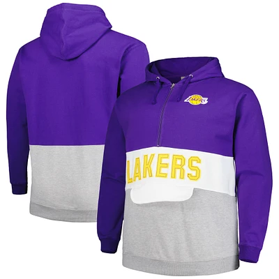 Sweat à capuche demi-zip anorak violet Fanatics pour hommes des Los Angeles Lakers Big & Tall