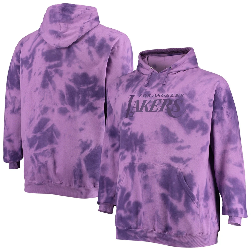 Men's Fanatics Purple Los Angeles Lakers Big & Tall Wordmark Cloud-Dye Pullover Hoodie