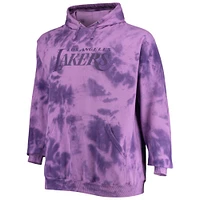 Men's Fanatics Purple Los Angeles Lakers Big & Tall Wordmark Cloud-Dye Pullover Hoodie