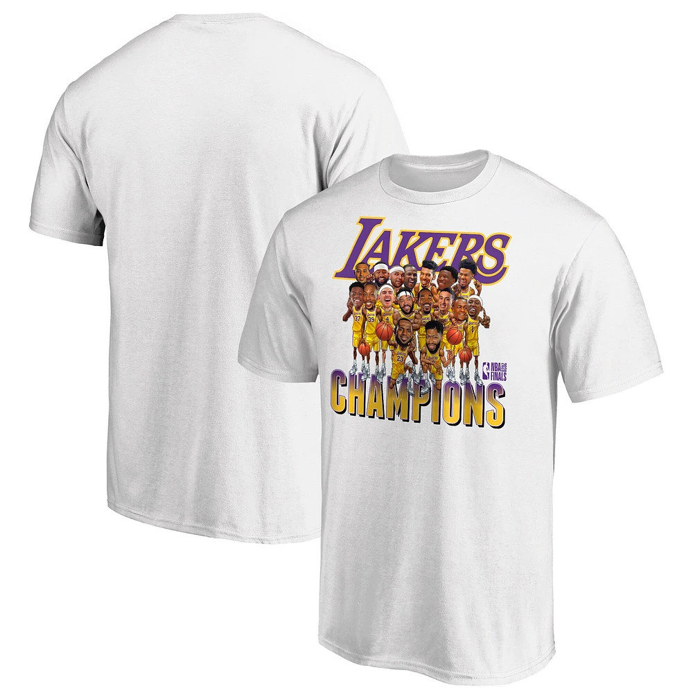 T-shirt blanc Fanatics pour hommes des Los Angeles Lakers 2020 NBA Finals Champions Team Caricature