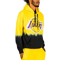 Men's FISLL Gold Los Angeles Lakers Black Dip-Dye - Pullover Hoodie