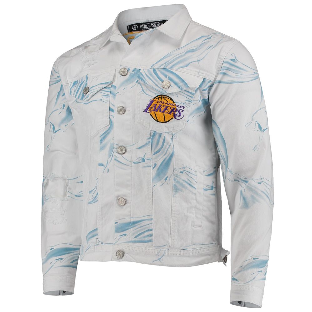 Men's FISLL White Los Angeles Lakers Ice Cloud Denim Jacket