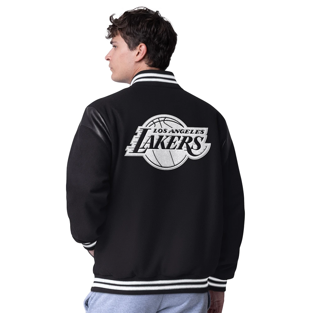 Men's G-III Sports by Carl Banks Black Los Angeles Lakers Clutch Hitter Full-Snap Varsity Jacket