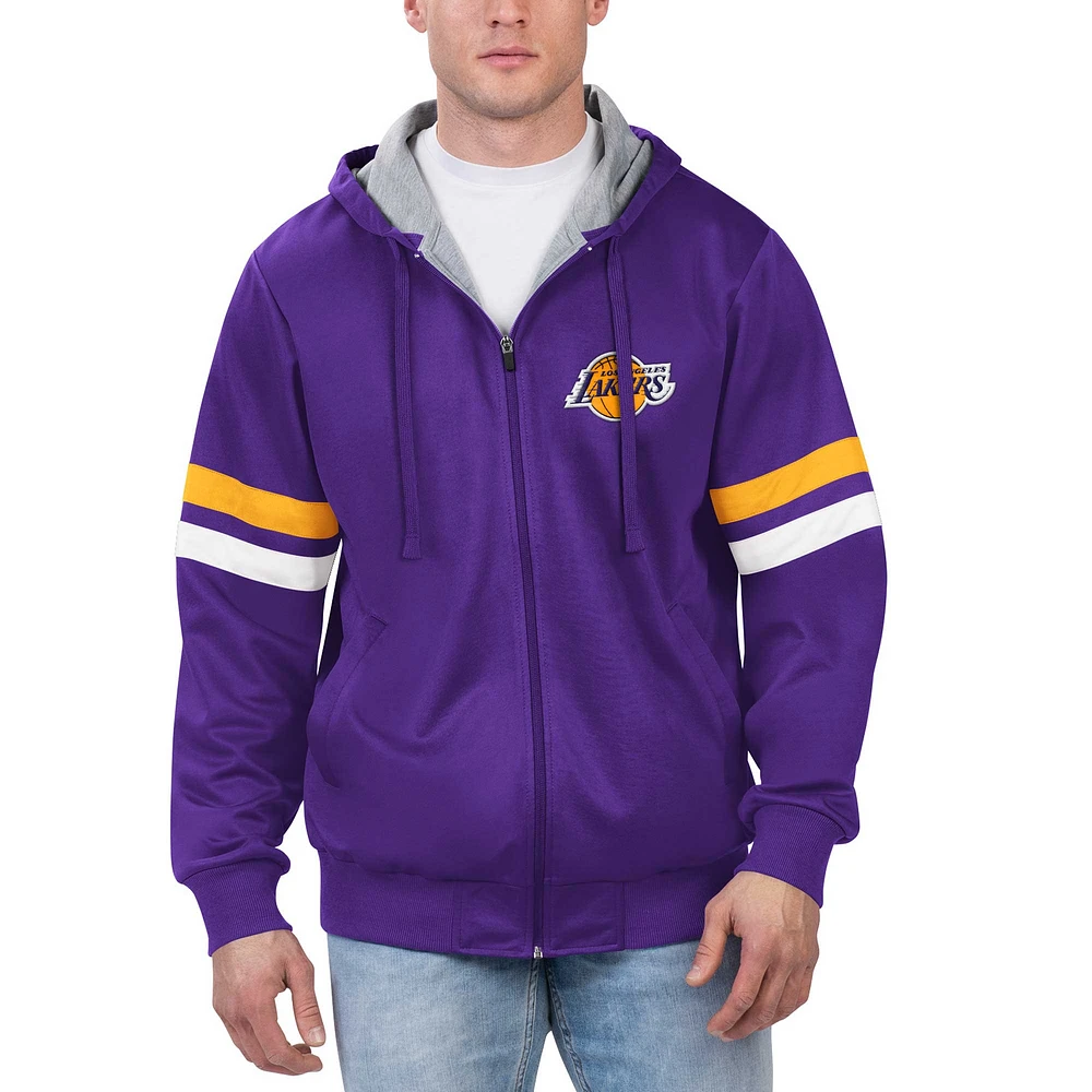 Veste à capuche violette entièrement zippée G-III Sports by Carl Banks pour hommes des Los Angeles Lakers Contender