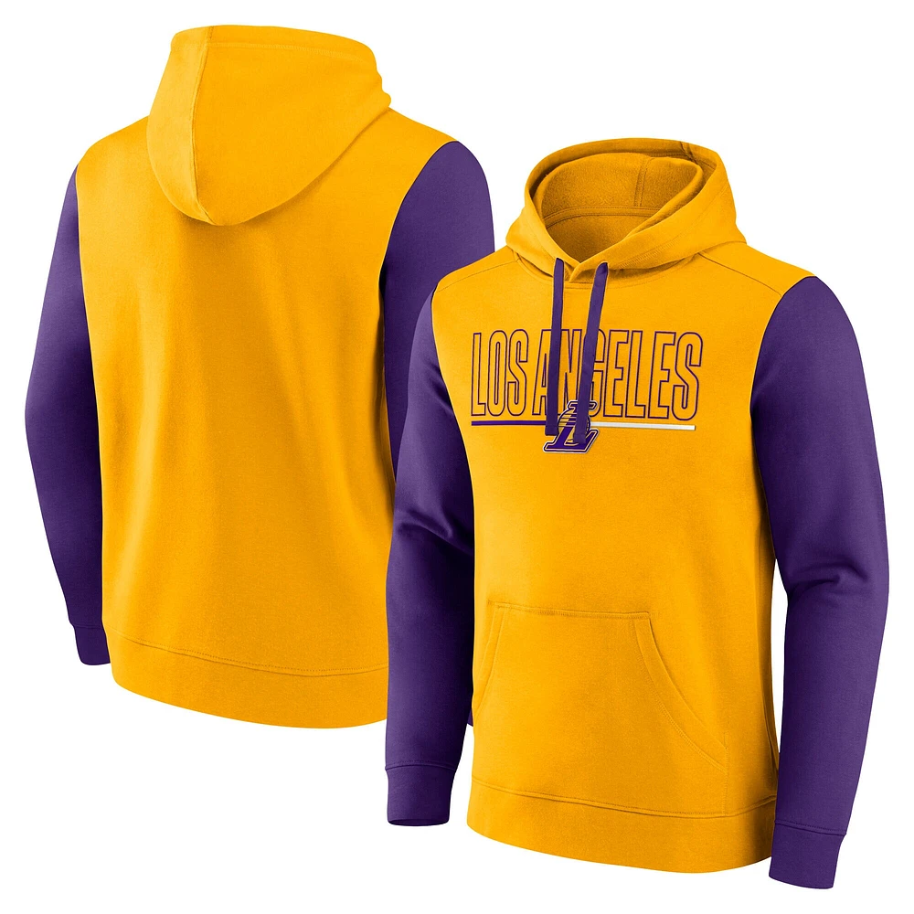 Sweat à capuche blocs de couleurs pour homme Los Angeles Lakers Gold Outline