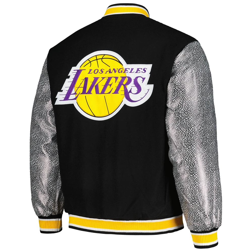 Veste réversible noire à bouton-pression Melton des Los Angeles Lakers JH Design pour hommes