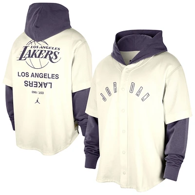 Sweat à capuche Jordan Brand crème/violet Los Angeles Lakers Courtside Statement Edition MVP Jersey pour homme