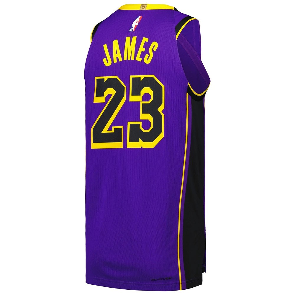 Maillot de joueur authentique Jordan Brand LeBron James violet des Los Angeles Lakers pour hommes - Édition Statement