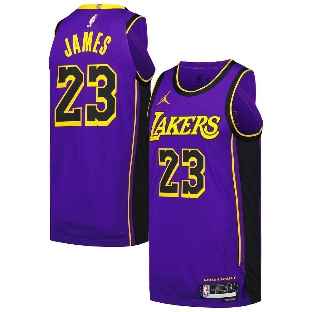 Maillot de joueur authentique Jordan Brand LeBron James violet des Los Angeles Lakers pour hommes - Édition Statement