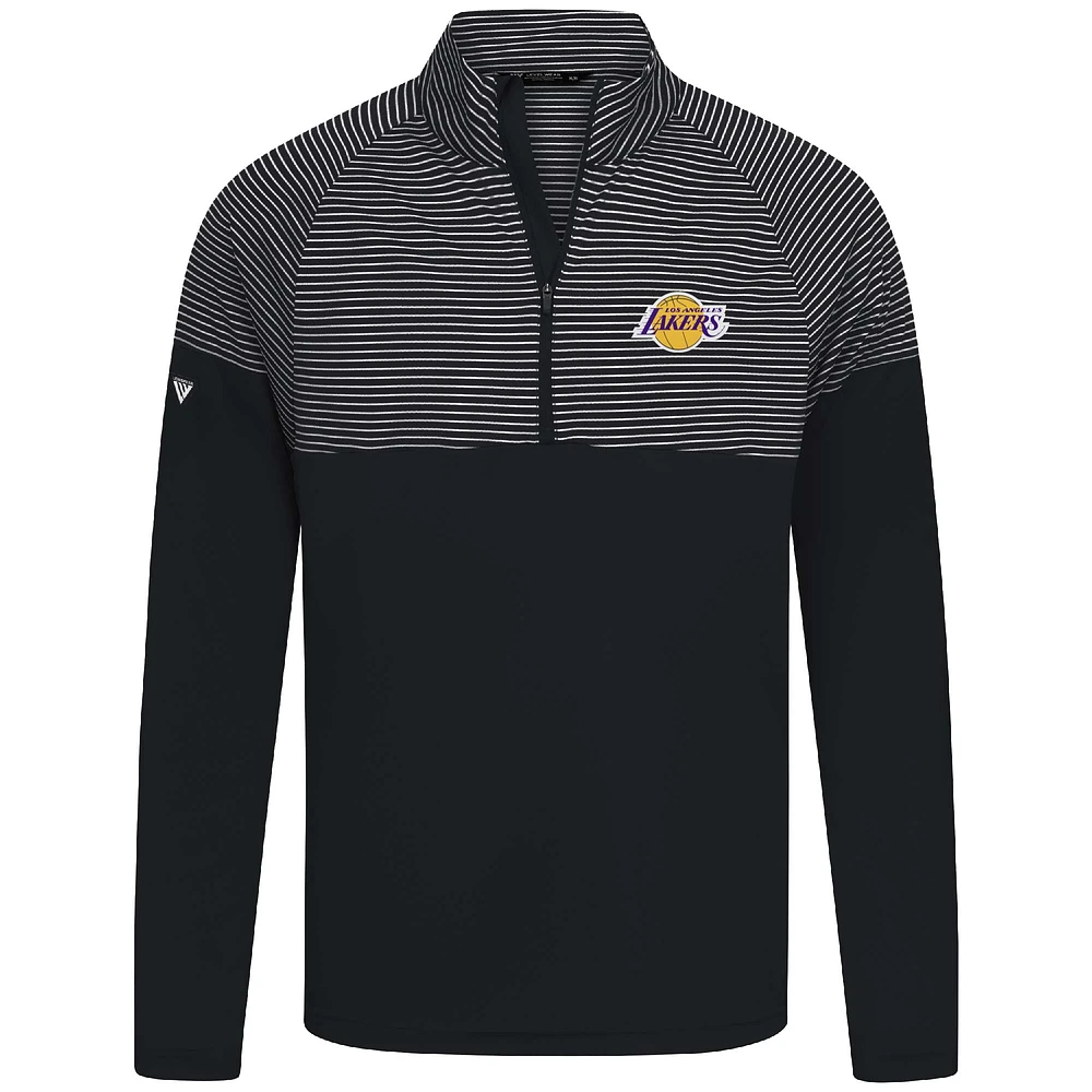 Men's Levelwear Black Los Angeles Lakers Classic Stripes Quarter-Zip Top
