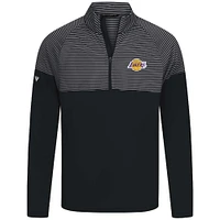 Men's Levelwear Black Los Angeles Lakers Classic Stripes Quarter-Zip Top