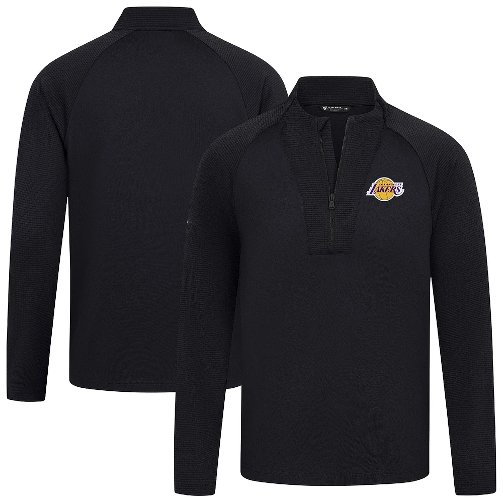 Men's Levelwear Black Los Angeles Lakers Volley Quarter-Zip Top