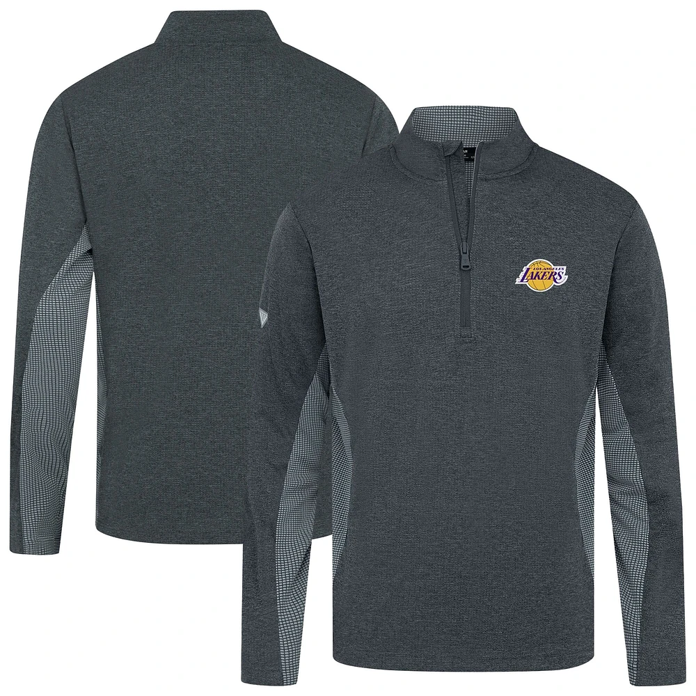 Haut à fermeture éclair quart de tour Levelwear Heather Black Los Angeles Lakers Waffle Insignia 2.0 pour homme