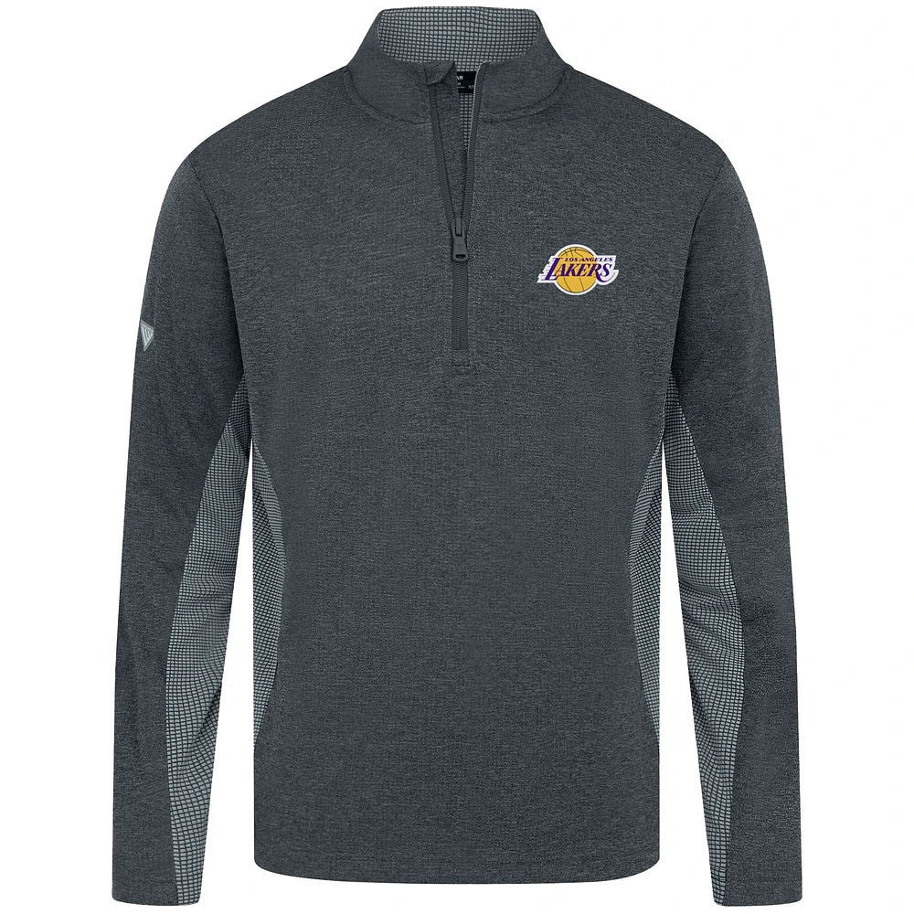 Haut à fermeture éclair quart de tour Levelwear Heather Black Los Angeles Lakers Waffle Insignia 2.0 pour homme