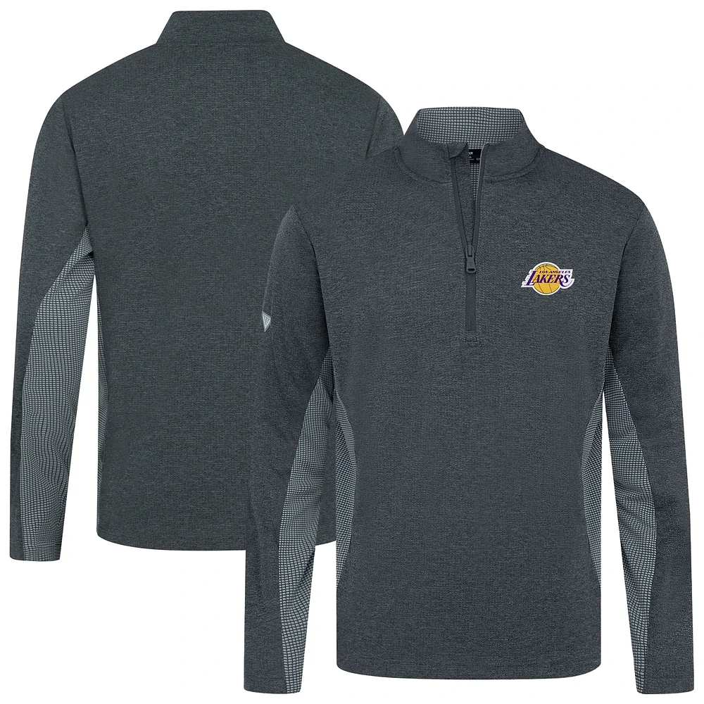 Haut à fermeture éclair quart de tour Levelwear Heather Black Los Angeles Lakers Waffle Insignia 2.0 pour homme