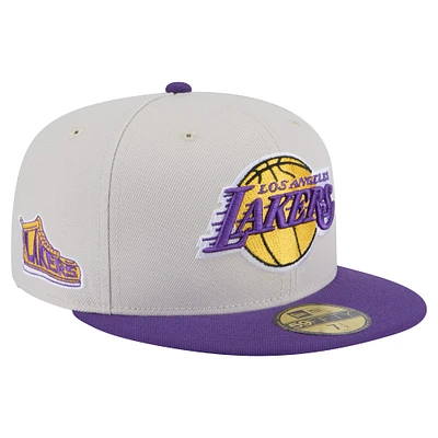 Baskets à patch latéral vintage Stone Victory Grove de New Era pour homme des Los Angeles Lakers avec casquette ajustée 59FIFTY