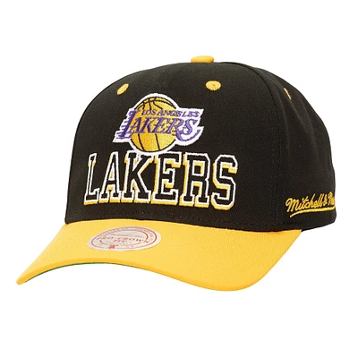 Casquette ajustable Mitchell & Ness Los Angeles Lakers 2 tons avec inscription au dos Pro Crown pour homme, noir/or