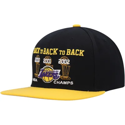 Los Angeles Lakers Mitchell & Ness Hardwood Classics Back-to-Back-to-Back NBA Champions Snapback Hat - Black/Gold