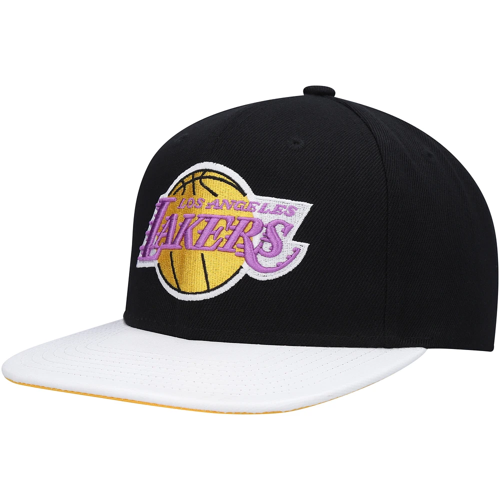 Men's Mitchell & Ness  Black/White Los Angeles Lakers Hardwood Classics Wear Away Visor Snapback Hat