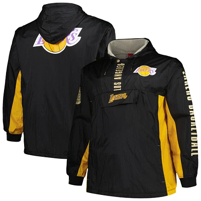 Men's Mitchell & Ness Black Los Angeles Lakers Big Tall Hardwood Classics Team OG 2.0 Anorak Hoodie Quarter-Zip Windbreaker Jacket