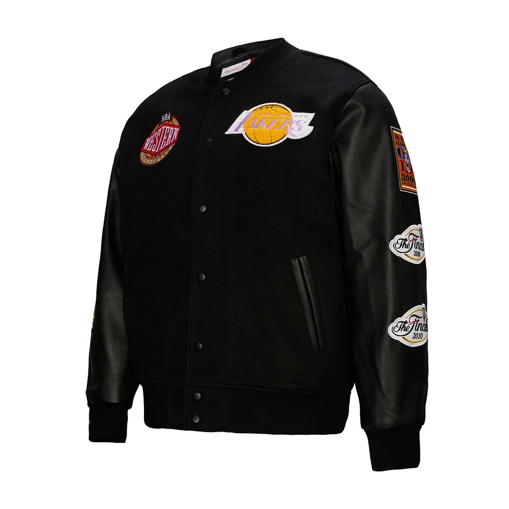 Men's Mitchell & Ness  Black Los Angeles Lakers Hardwood Classics Blackout Collection Full-Snap Varsity Jacket