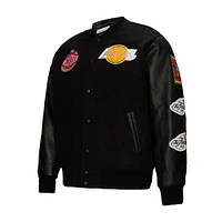 Men's Mitchell & Ness  Black Los Angeles Lakers Hardwood Classics Blackout Collection Full-Snap Varsity Jacket