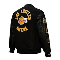 Men's Mitchell & Ness  Black Los Angeles Lakers Hardwood Classics Blackout Collection Full-Snap Varsity Jacket