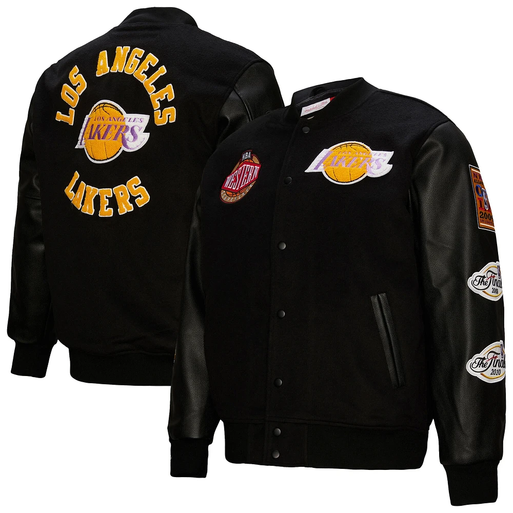 Men's Mitchell & Ness  Black Los Angeles Lakers Hardwood Classics Blackout Collection Full-Snap Varsity Jacket